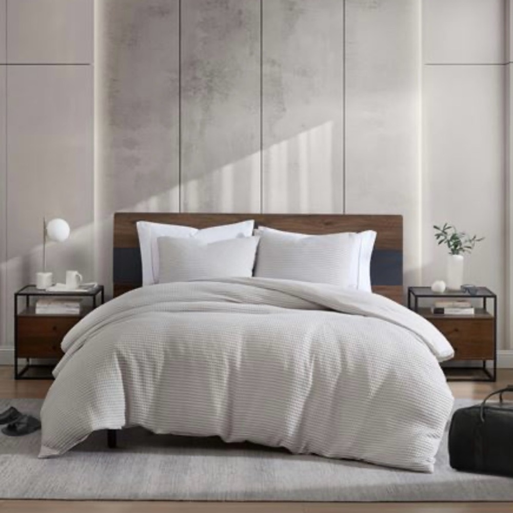 Kenneth Cole Solid Waffle Duvet Cover Set light blue King